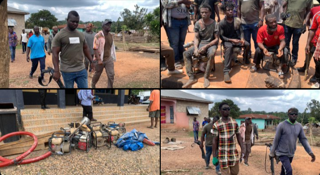 Dormaahene leads anti-galamsey task to arrest 3 galamseyers, 7 water pump machines seized