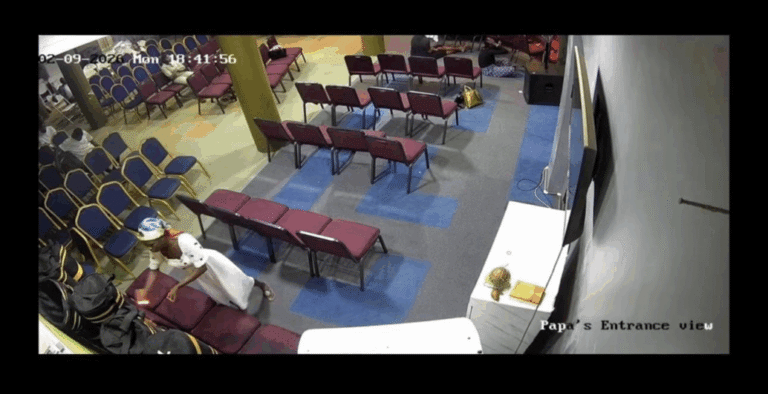 Watch CCTV footage of a woman setting Alpha Hour church auditorium on fire