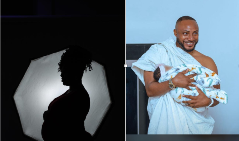 Photo of Bridget Otoo and her husband Dr Evans Tetteh carrying one of their babies