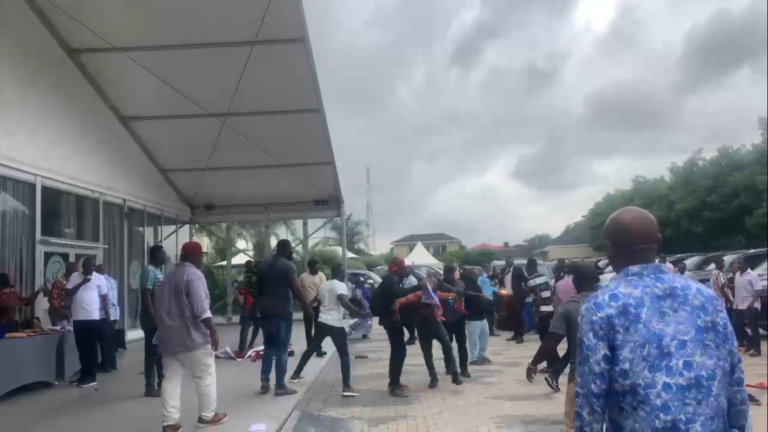 Watch NPP NEC meeting turns chaotic as  ‘Ken Must Go’ protesters clash with Security
