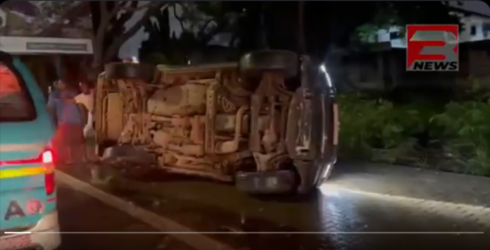 Watch how Trotro passengers overturned a somersaulted vehicle to rescue a driver