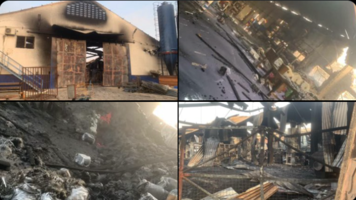Massive fire guts rubber recycling warehouse and factory at the Tema Industrial Area