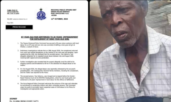 87-year-old jailed 20 years for defiling 9-year-old girl